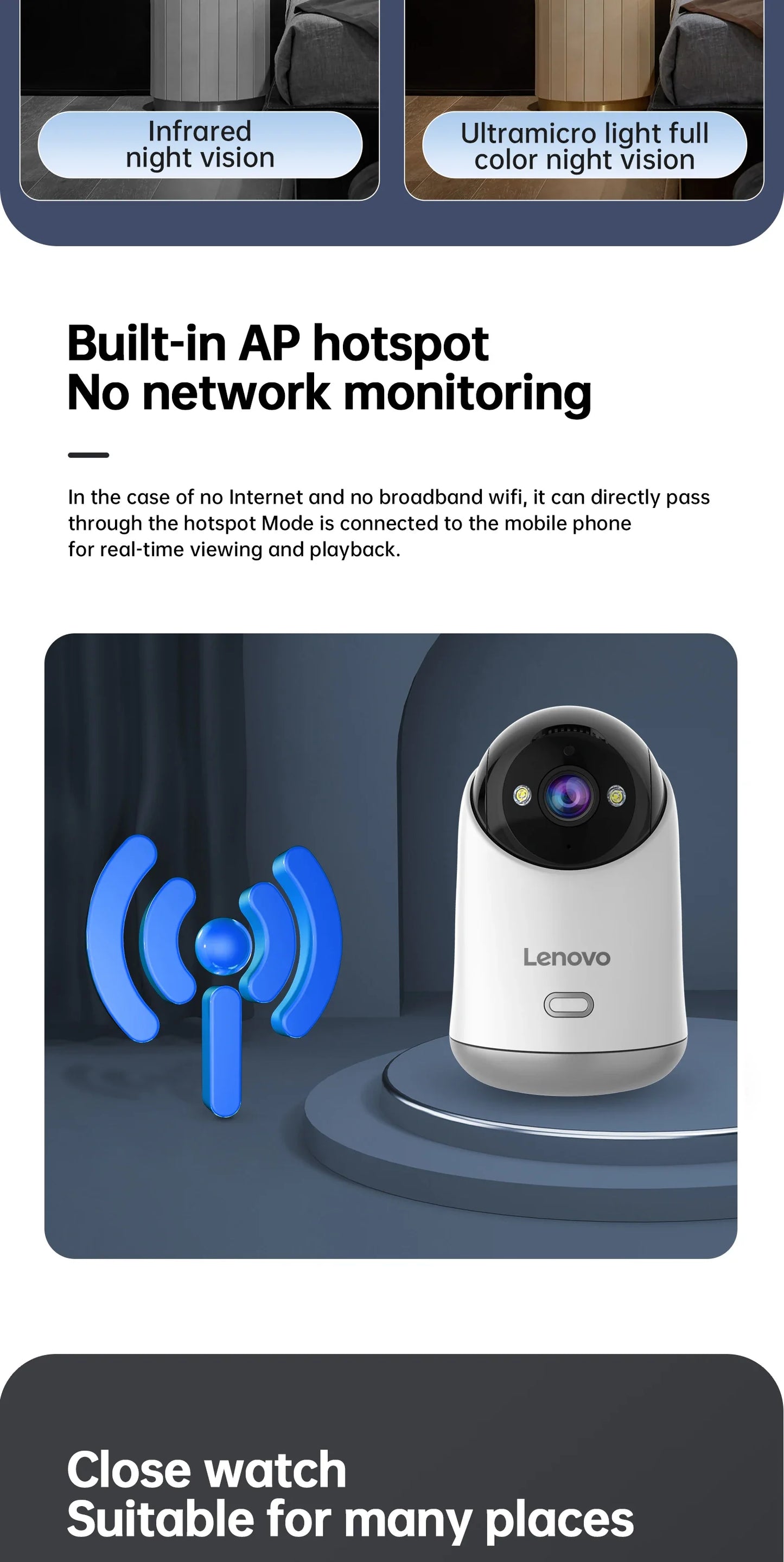 Lenovo 5MP WiFi Camera Smart Home Indoor Wireless
